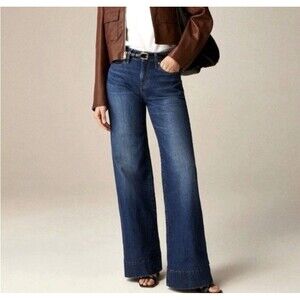 J. CREW 96 Denim Trouser Wide Leg Jeans Dark Wash